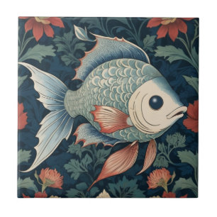 Tropical Fish William Morris style Ocean Sea Life Tile