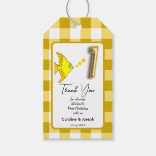 Tropical Fish, Yellow Gingham Birthday Thanks Gift Tags