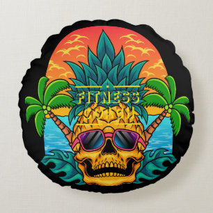 Tropical Fitness Coach Skull Round Pillow