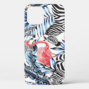 Tropical Flair: Flamingo Zebra Paradise iPhone 12 Case
