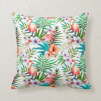 Tropical Flamigos And Palm Trees Throw Pillow