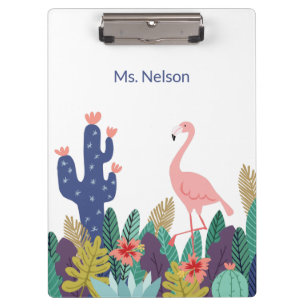 Tropical Flamingo and Cactus Clipboard
