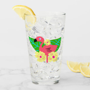 Tropical Flamingo and Flowers Glass