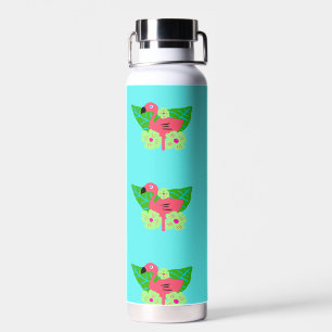 Tropical Flamingo and Flowers Water Bottle