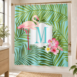 Tropical Flamingo and Hibiscus Flowers Monogram
