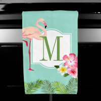 Tropical Flamingo and Hibiscus Flowers Monogram
