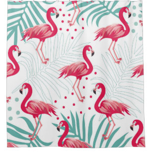 Tropical flamingo and leaves, summer pattern.