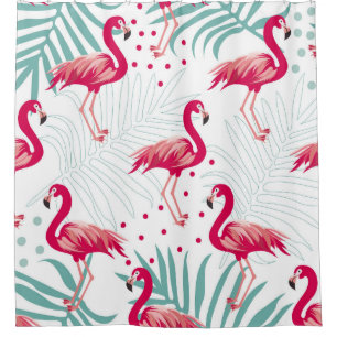 Tropical flamingo and leaves, summer pattern.