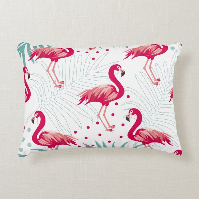 Tropical flamingo and leaves, summer pattern. accent pillow (Front)