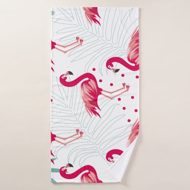 Tropical flamingo and leaves, summer pattern. bath towel (Bath Towel)
