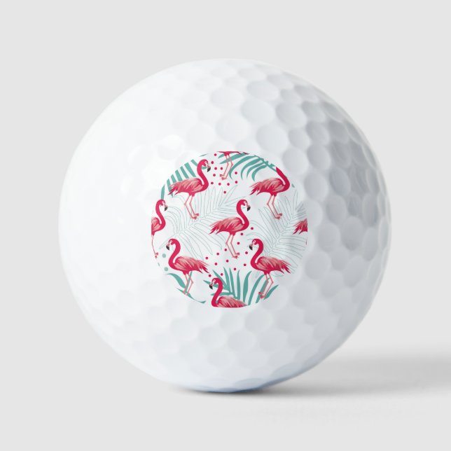 Tropical flamingo and leaves, summer pattern. golf balls (Front)