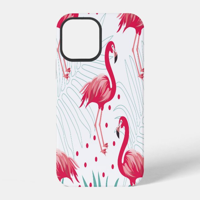 Tropical flamingo and leaves, summer pattern. iPhone case (Back)
