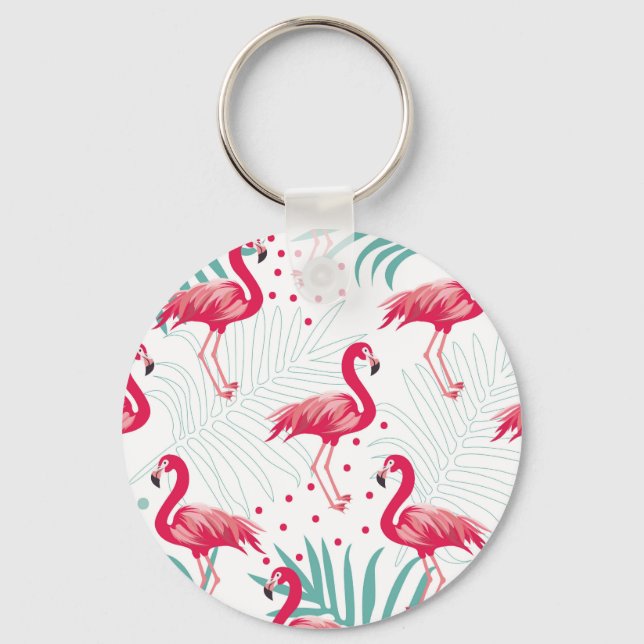 Tropical flamingo and leaves, summer pattern. keychain (Front)