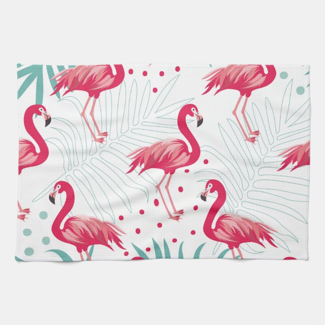Tropical flamingo and leaves, summer pattern. kitchen towel (Horizontal)