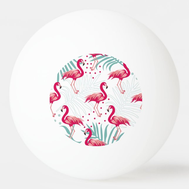 Tropical flamingo and leaves, summer pattern. ping pong ball (Front)