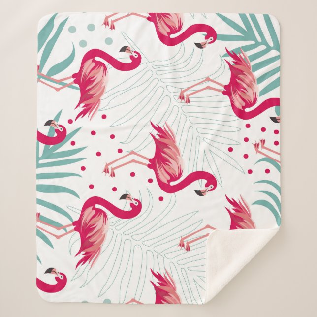 Tropical flamingo and leaves, summer pattern. sherpa blanket (Front)