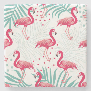 Tropical flamingo and leaves, summer pattern. stone coaster