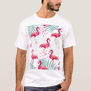 Tropical flamingo and leaves, summer pattern. T-Shirt
