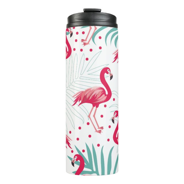 Tropical flamingo and leaves, summer pattern. thermal tumbler (Front)