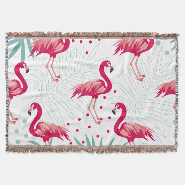 Tropical flamingo and leaves, summer pattern. throw blanket (Front)