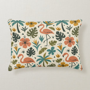 Tropical Flamingo and Palm Tree Pattern Accent Pillow