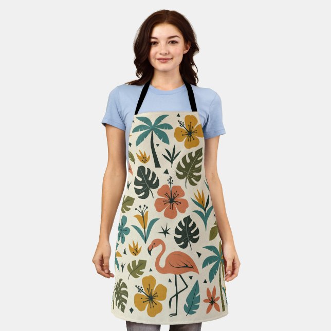 Tropical Flamingo and Palm Tree Pattern Apron (Worn)