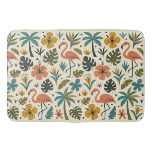 Tropical Flamingo and Palm Tree Pattern Bath Mat