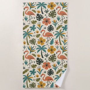 Tropical Flamingo and Palm Tree Pattern Beach Towel
