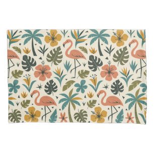 Tropical Flamingo and Palm Tree Pattern Pillowcase
