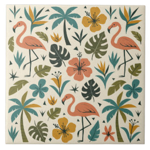 Tropical Flamingo and Palm Tree Pattern Tile