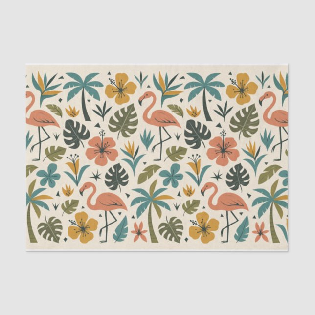 Tropical Flamingo and Palm Tree Pattern Tissue Paper (Front)