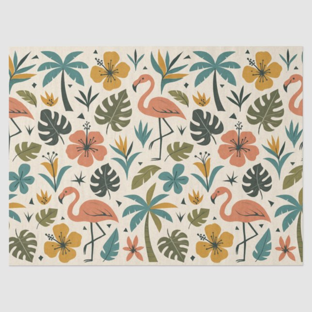 Tropical Flamingo and Palm Tree Pattern Tissue Paper (Front)