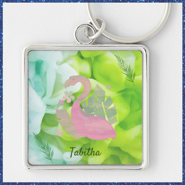 Tropical Flamingo and Palms Keychain (Creator Uploaded)
