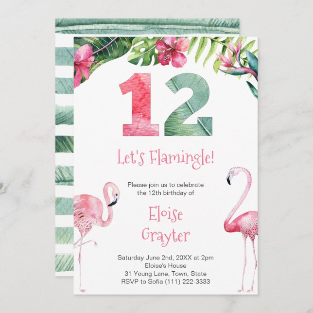 Tropical Flamingo Any Age Female Birthday Party  Invitation (Front/Back)