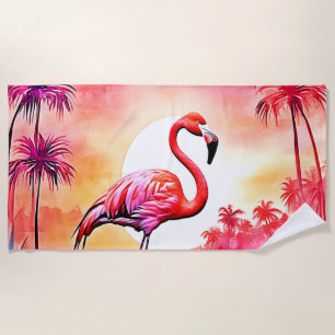 Tropical Flamingo Art Beach Towel