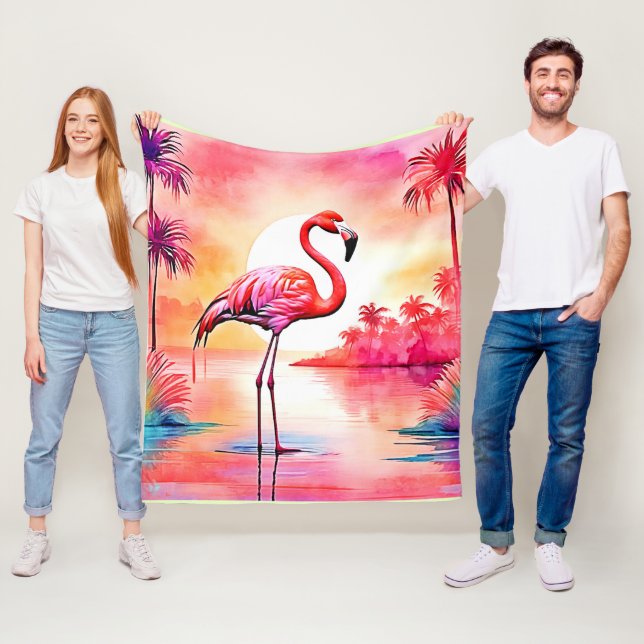 Tropical Flamingo Art Fleece Blanket (In Situ)