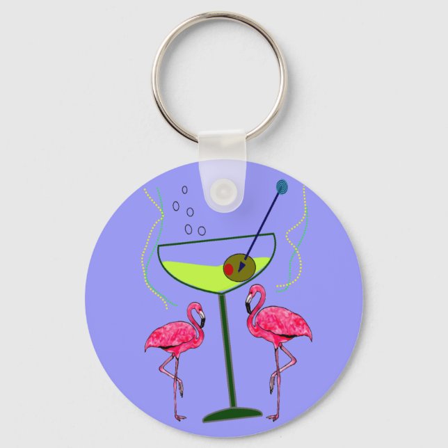 Tropical Flamingo Art Gifts Keychain (Front)