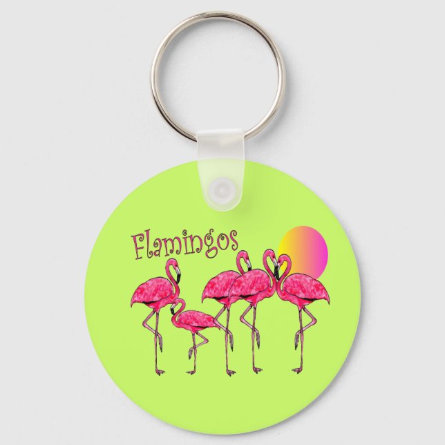 Tropical Flamingo Art Gifts Keychain (Front)
