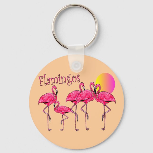 Tropical Flamingo Art Gifts Keychain (Front)