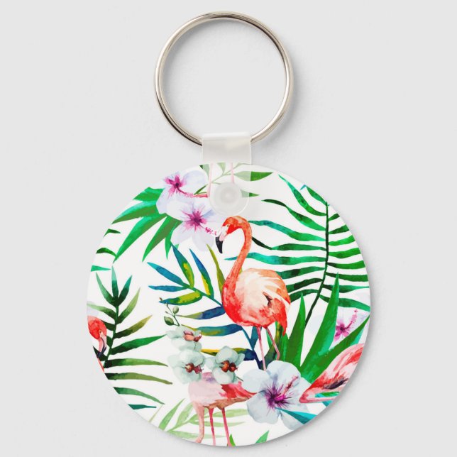 Tropical flamingo art keychain (Front)