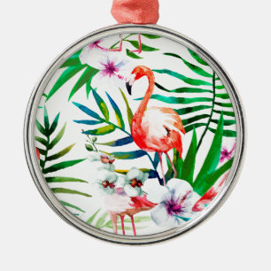 Tropical flamingo art metal ornament