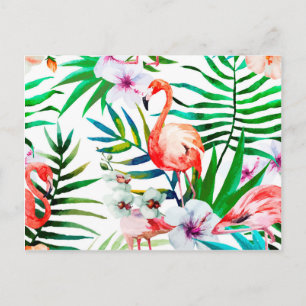 Tropical flamingo art postcard