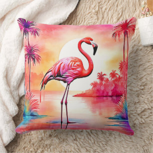 Tropical Flamingo Art Throw Pillow