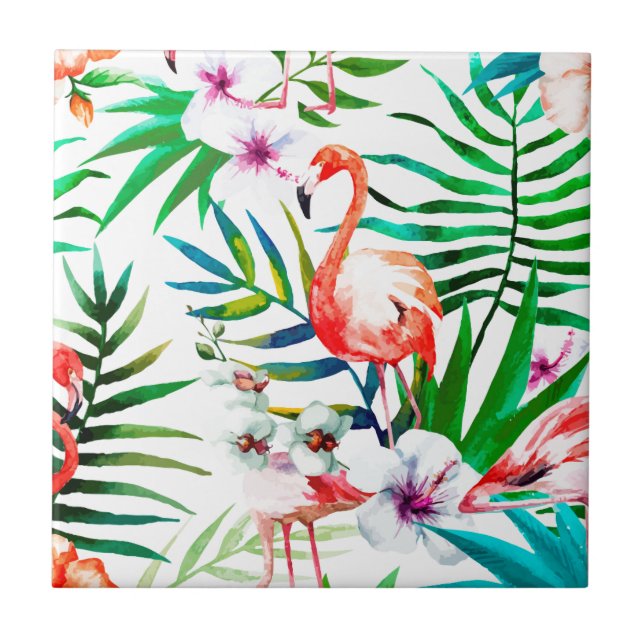 Tropical flamingo art tile (Front)