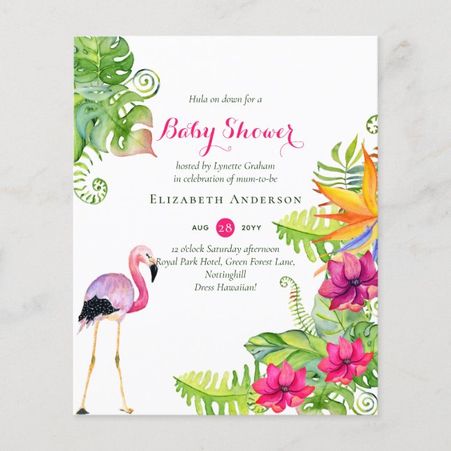 Tropical Flamingo Baby Shower Budget Invites (Front)
