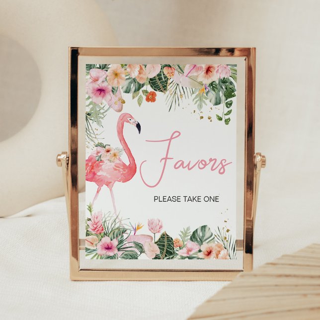 Tropical Flamingo Baby Shower Favours Poster (Floral Flamingle Baby Shower Favors Sign)