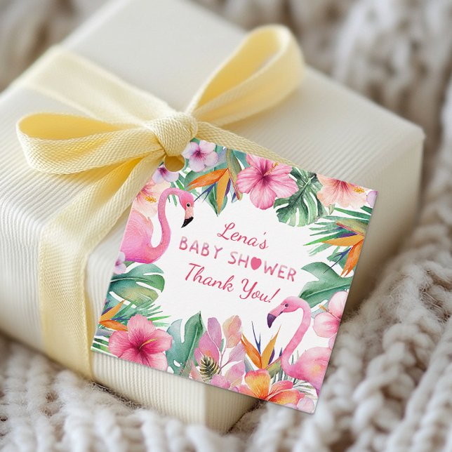 Tropical Flamingo Baby Shower Gift Tag (Tropical Baby Shower Favor Tag)