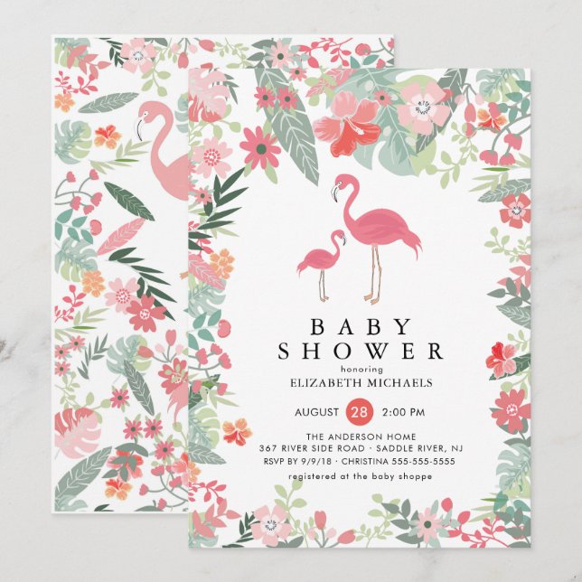 Tropical Flamingo Baby Shower Invitation (Front/Back)
