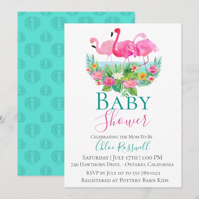 Tropical Flamingo Baby Shower Invitation (Front/Back)