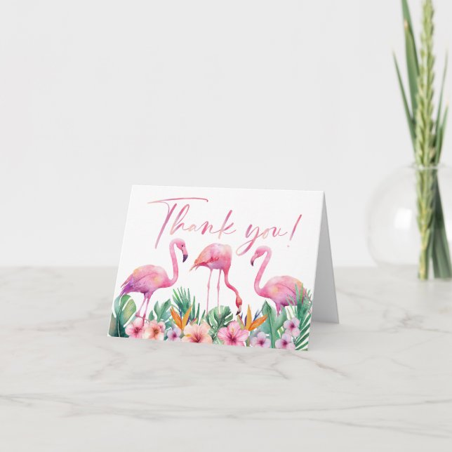 Tropical Flamingo Baby Shower Thank You Card (Front)